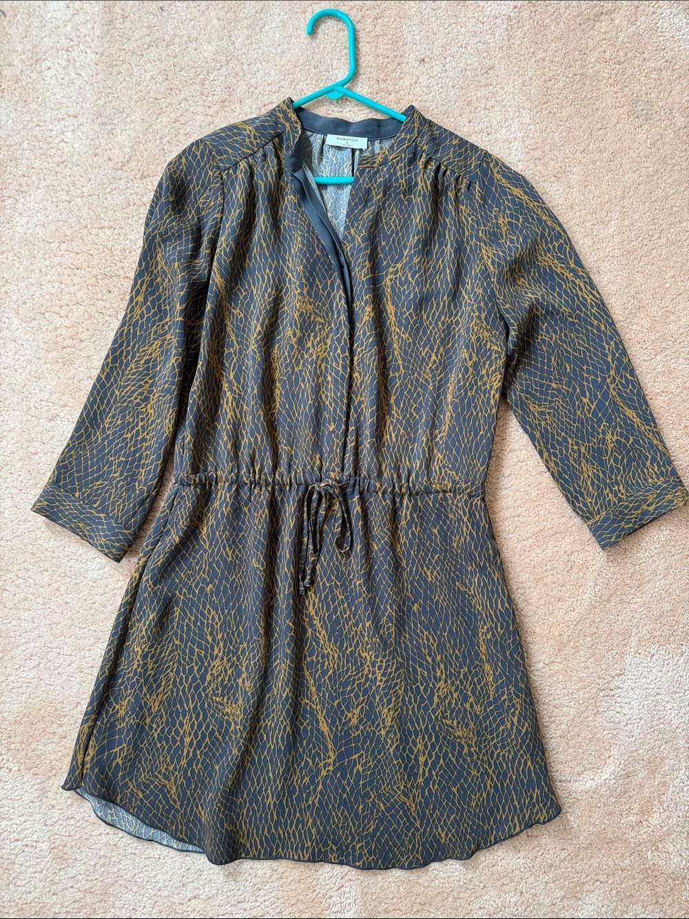 Wilfred Brown Dress with Gold Abstract Print, Long Sleeves